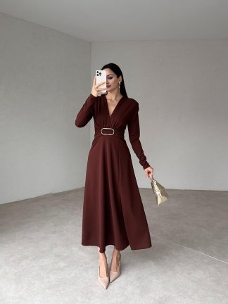 DOLORES Midi Elbise 8012 - Kahverengi - 3