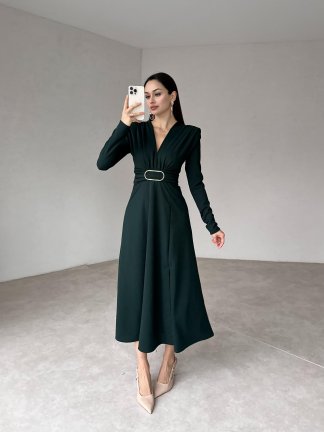 DOLORES Midi Elbise 8012 - Zümrüt Yeşili - 3