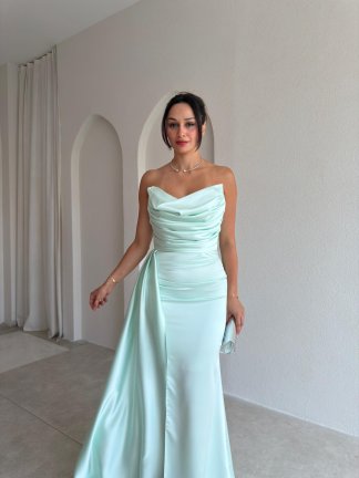 DRAGON Saten Maxi Elbise 4212 - Su Yeşili - 2