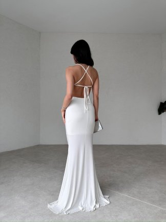 Drapeli Maxi MARİO Elbise 6382 - Beyaz - 4