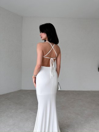 Drapeli Maxi MARİO Elbise 6382 - Beyaz - 2