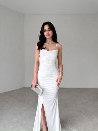 Drapeli Maxi MARİO Elbise 6382 - Beyaz - 3