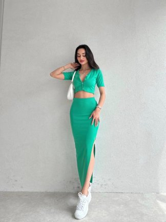 Düğme Detaylı REİX Takım 4209 - Yeşil - 2