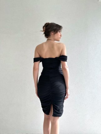 Düşük Omuz Adella Elbise 2705 - Siyah - 4