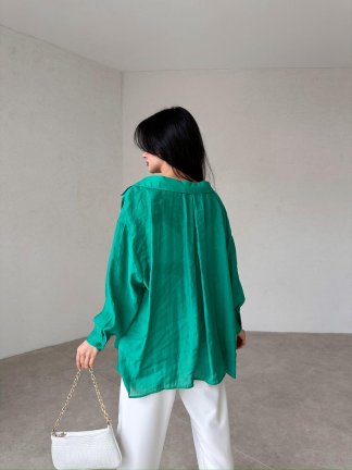 Düşük Omuzlu Oversize Elia Gömlek - Yeşil - 2