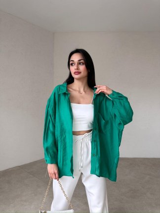 Düşük Omuzlu Oversize Elia Gömlek - Yeşil - 1