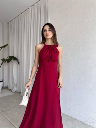 EDMUND Maxi Elbise 5778 - Bordo 