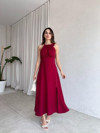 EDMUND Maxi Elbise 5778 - Bordo - 2