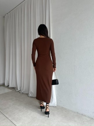 EDWARD Midi Elbise 9305 - Kahverengi - 4