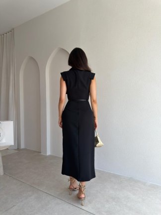 ELANİ Kemerli Midi Elbise 3761 - Siyah - 3