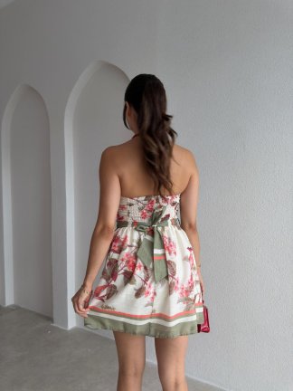ELEA Çiçek Desenli Mini Elbise 3765 - Krem Rengi - 2