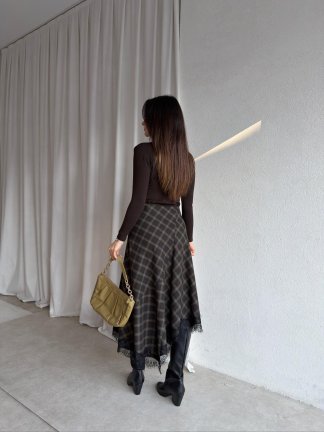  ELENOR Dantel Detaylı Etek 8838 - Acı Kahve - 3