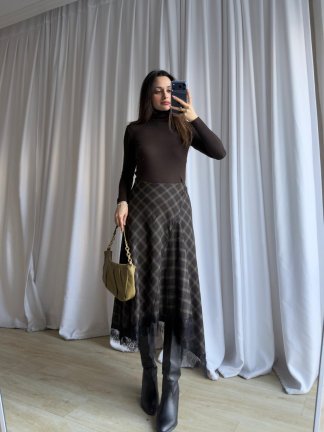  ELENOR Dantel Detaylı Etek 8838 - Acı Kahve - 4