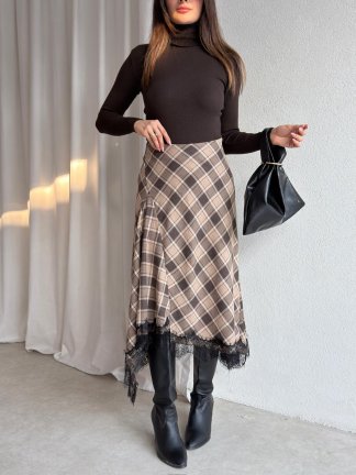 ELENOR Dantel Detaylı Etek 8838 - Krem - 3