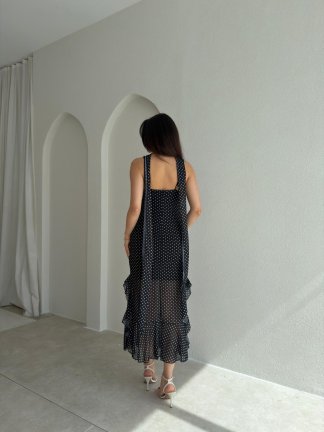 ELİOT Fularlı Midi Elbise 9019 - Siyah - 3