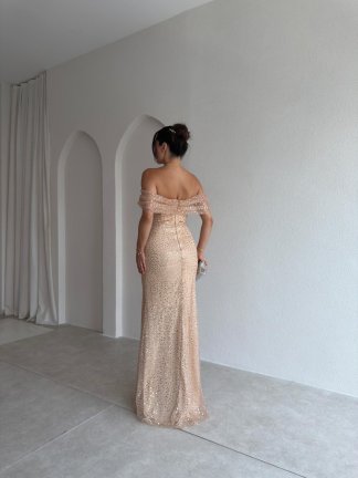 ELİSHA Payetli Maxi Elbise 4520 - Gold - 3