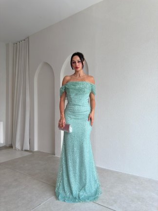 ELİSHA Payetli Maxi Elbise 4520 - Mint 