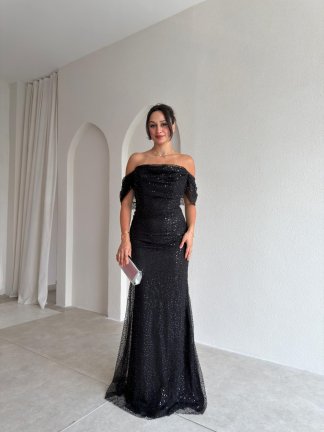 ELİSHA Payetli Maxi Elbise 4520 - Siyah 