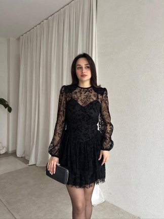 ELİZA Mini Dantelli Elbise 8256 - Siyah - 1