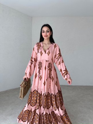ELMİRA Maxi Elbise 3587 - Pudra - 1