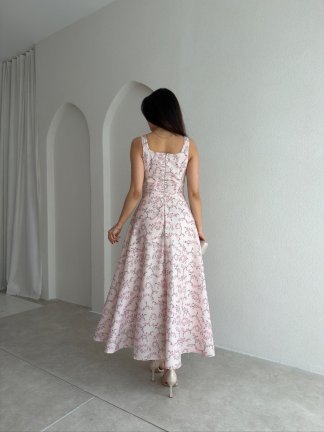 ELOİSE Çiçek Desenli Midi Elbise 8529 - Pudra - 3