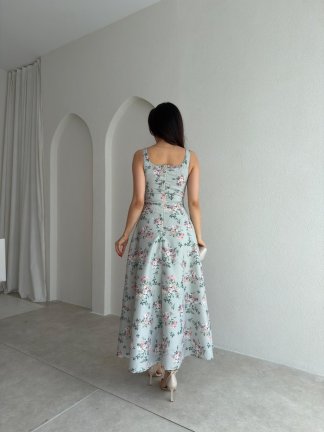 ELOİSE Çiçek Desenli Midi Elbise 8529 - Yeşil - 3