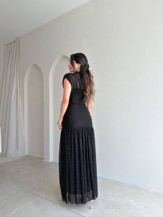 ELORAT Taşlı Maxi Elbise 6546 - Siyah - 3