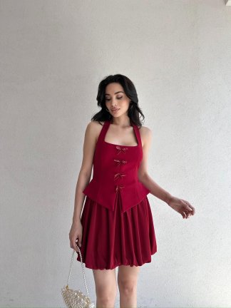 EMELİNE Mini Elbise 5073 - Bordo 