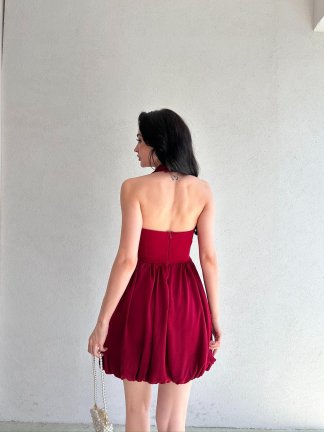 EMELİNE Mini Elbise 5073 - Bordo - 3