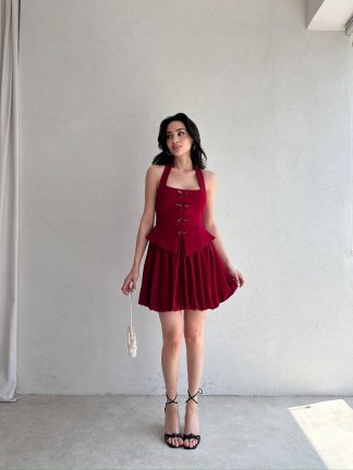 EMELİNE Mini Elbise 5073 - Bordo - 2