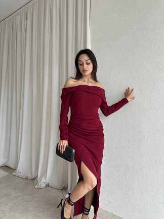 EMİLİA Maxi Elbise 4210 - Bordo 