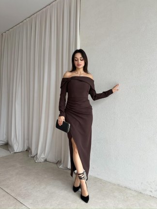 EMİLİA Maxi Elbise 4210 - Acı Kahve - 3