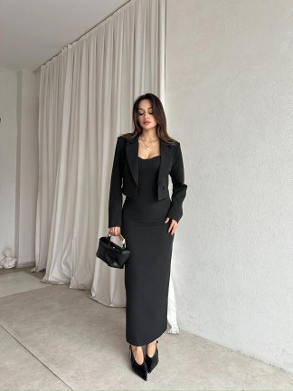 ERLİNG Midi Elbise & Ceket 8451 - Siyah - 2