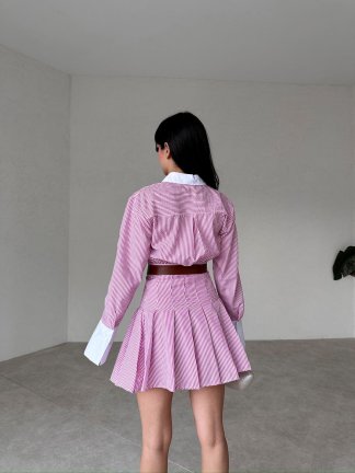 Eteği Pileli Mini MİSTY Elbise 9988 - Pembe - 3