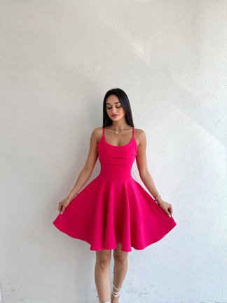 Eteği Volanlı Mini ANELKA Elbise 5823 - Fuşya - 3