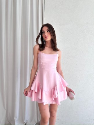  Portland saten Elbise 4791 - Pembe - 3