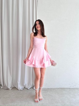  Portland saten Elbise 4791 - Pembe - 4