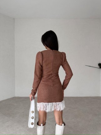 Etek Detaylı Mini BELFAST Elbise 6022 - Kahverengi - 3