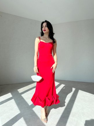 Midi JUPE Elbise 3179 - Kırmızı - 3