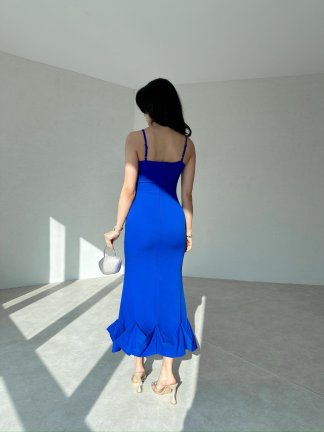  Midi JUPE Elbise 3179 - Mavi - 4