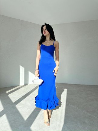  Midi JUPE Elbise 3179 - Mavi - 3