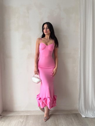 Midi JUPE Elbise 3179 - Pembe - 1