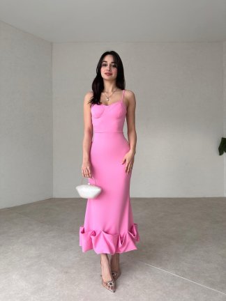  Midi JUPE Elbise 3179 - Pembe - 3