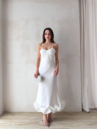 Midi JUPE Elbise 3179 - Beyaz - 2