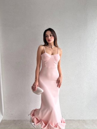 Midi JUPE Elbise 3179 - Pudra 