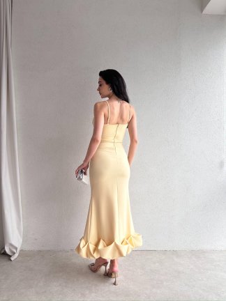 Midi JUPE Elbise 3179 - Sarı - 3