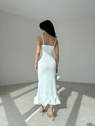 Midi JUPE Elbise 3179 - Beyaz - 4