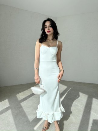 Midi JUPE Elbise 3179 - Beyaz - 2