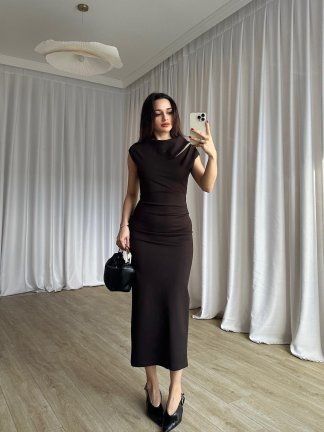 EVA Midi Elbise 8723 - Acı Kahve - 3