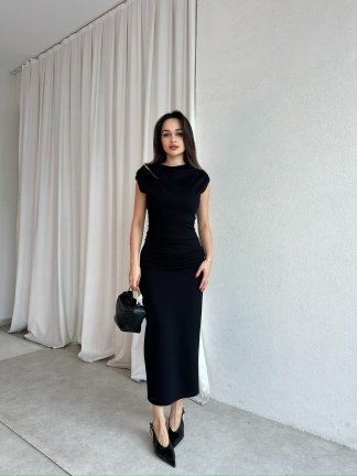 EVA Midi Elbise 8723 - Siyah 